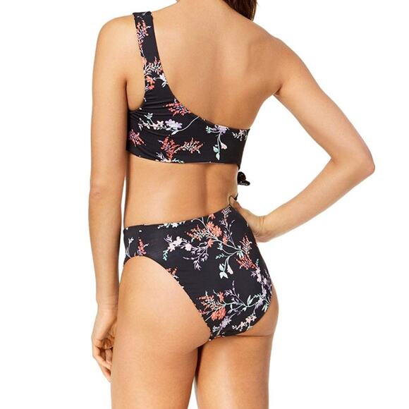 Bar III Reversible One Piece Black Floral Stripe Swimsuit Large NWOT - Picture 2 of 4
